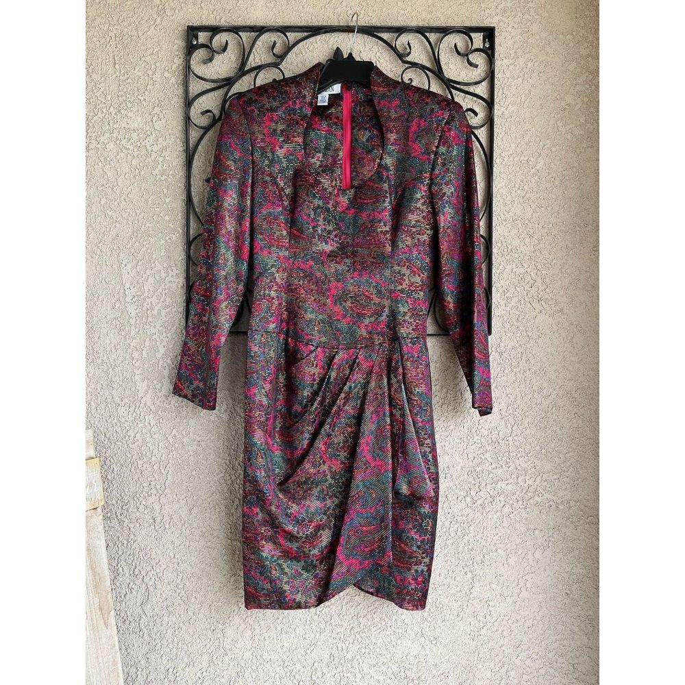 Vintage Gillian Paisley Print Silk Dress -size 8 - Multicolored